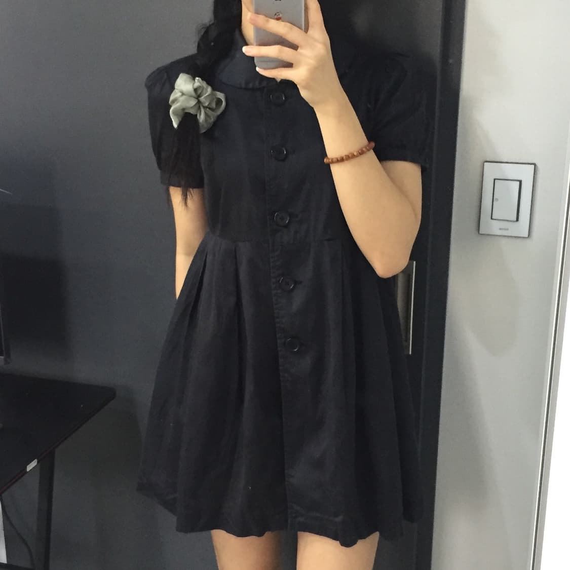 Saburoku 히메갸루 쁘띠 퍼프 블랙 원피스 상품이미지3