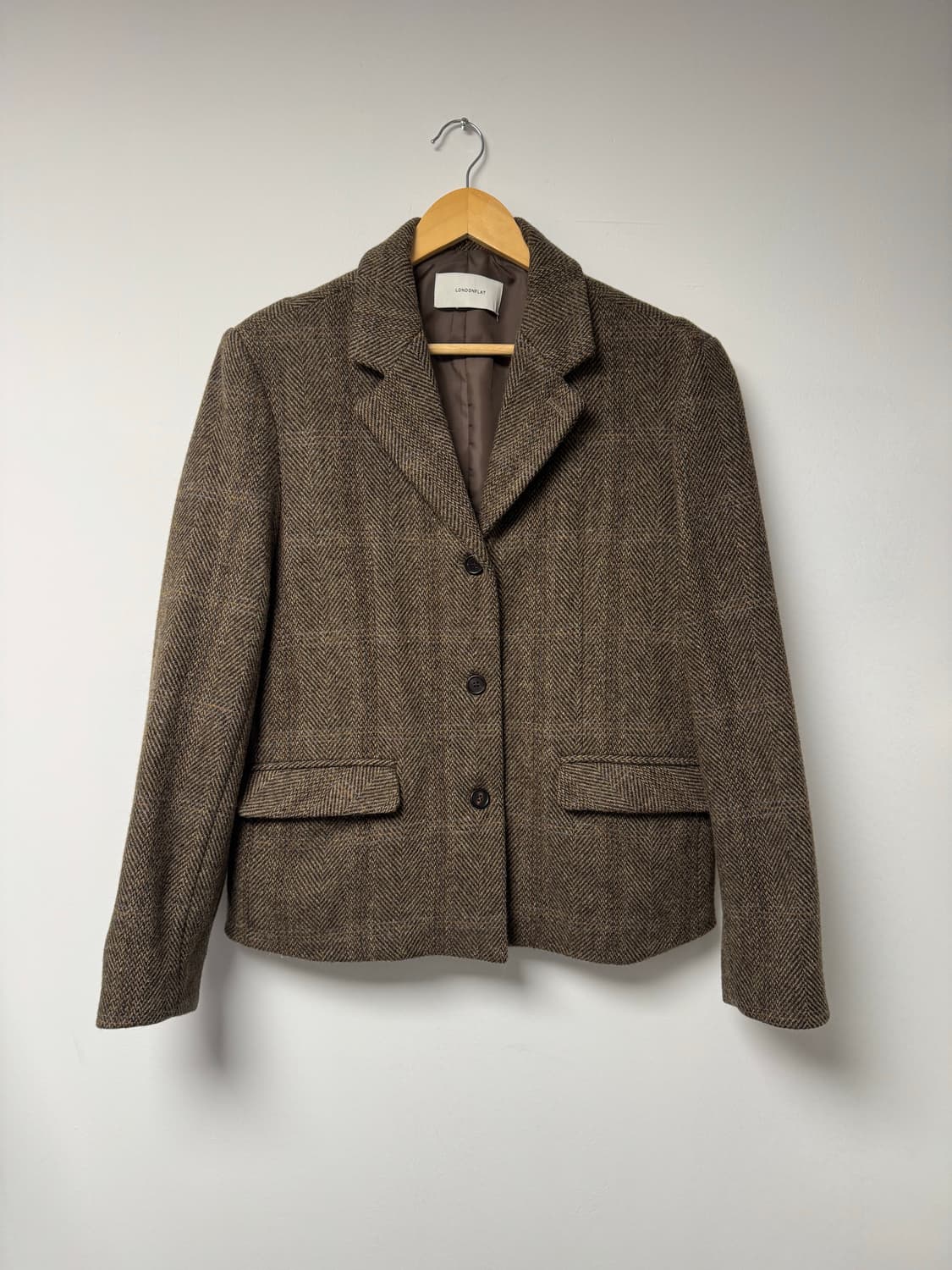 런던플랏 헤링본 울 100 브라운 클래식 자켓 상품이미지5