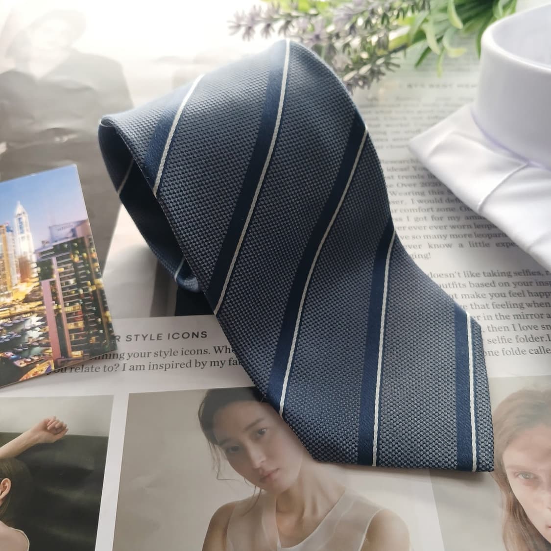 닥스 실크 네이비 스트라이프 슬림 넥타이 7.8cm A+등급 A18766 상품이미지2