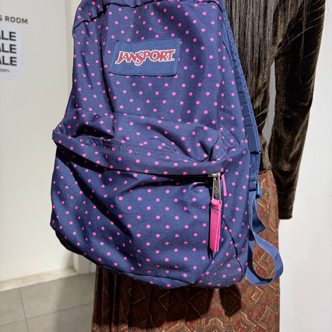 잔스포츠 핑크 네이비 도트 땡땡이 백팩 가방 상품이미지3