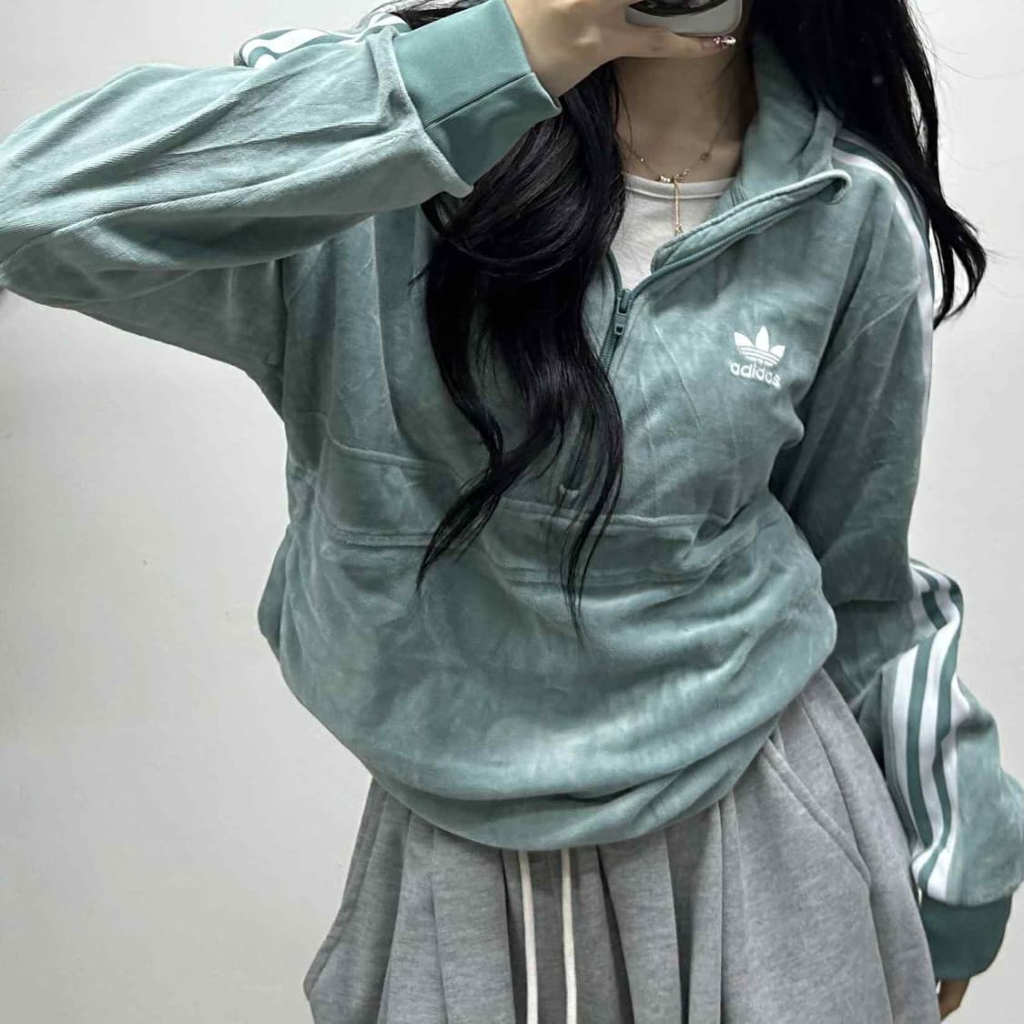 아디다스 신형 벨루어 벨벳 코지 하프집 후드티(L) 상품이미지1