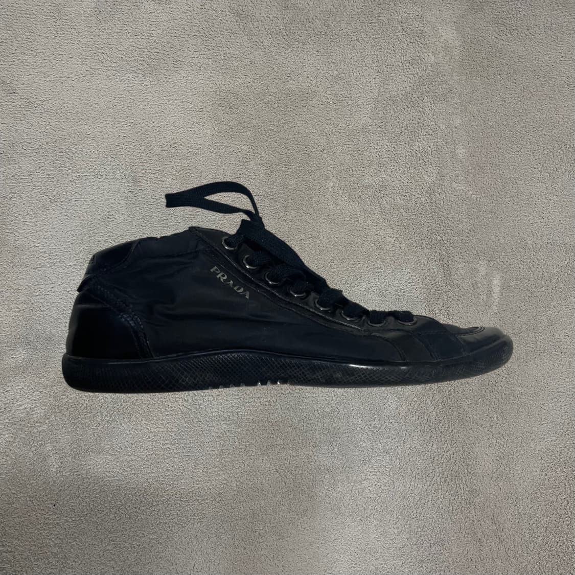255~260) 프라다 로고 레더 나일론 스니커즈 신발 블랙 상품이미지5