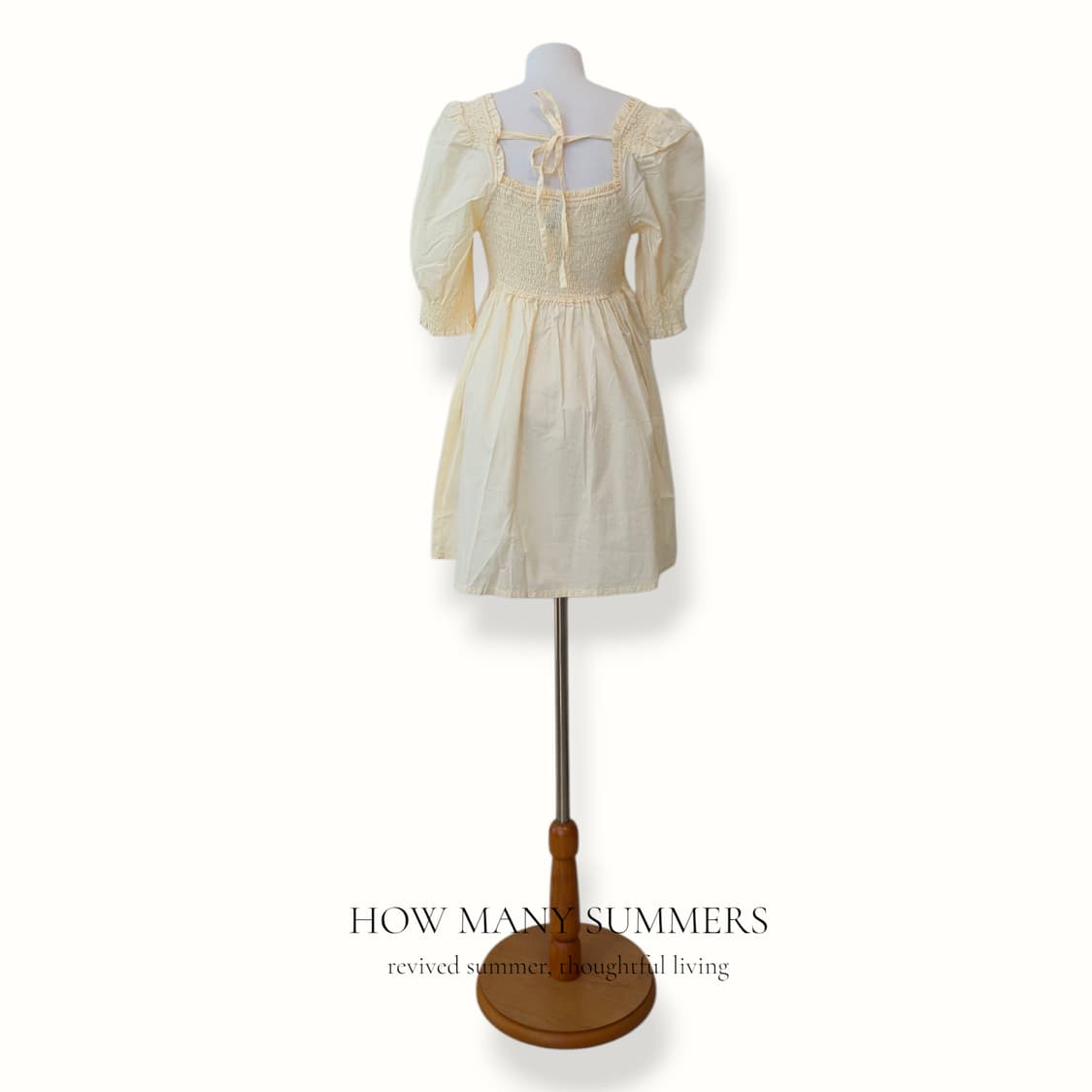 H&M 스모킹 원피스 M 크림 스퀘어넥 퍼프 면 반팔
 상품이미지3