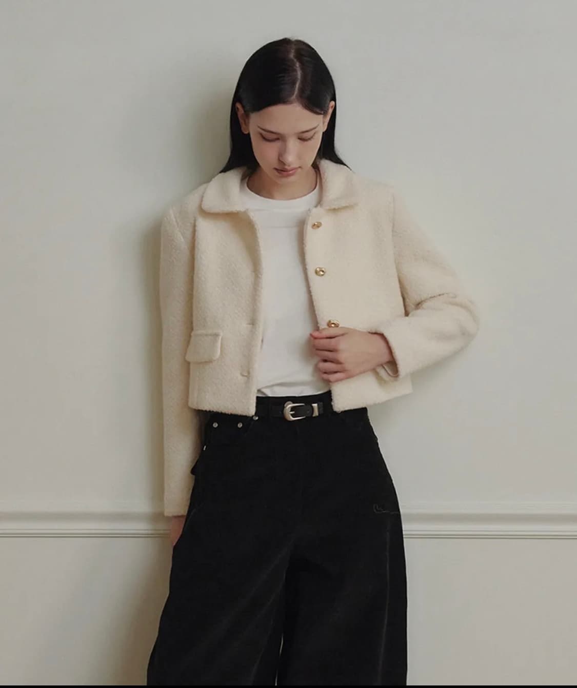 마롯 쁘띠 카라 울 트위드 자켓_크림 크림 / M 상품이미지3