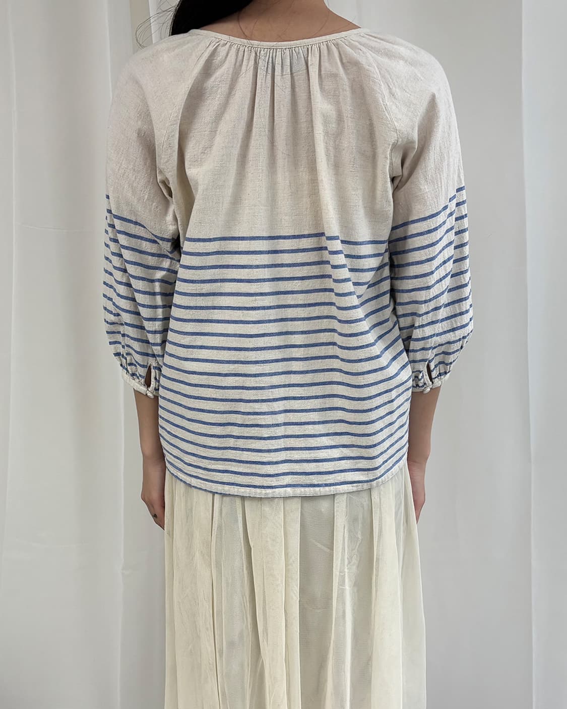 marina half stripe linen mixed blouse 상품이미지9