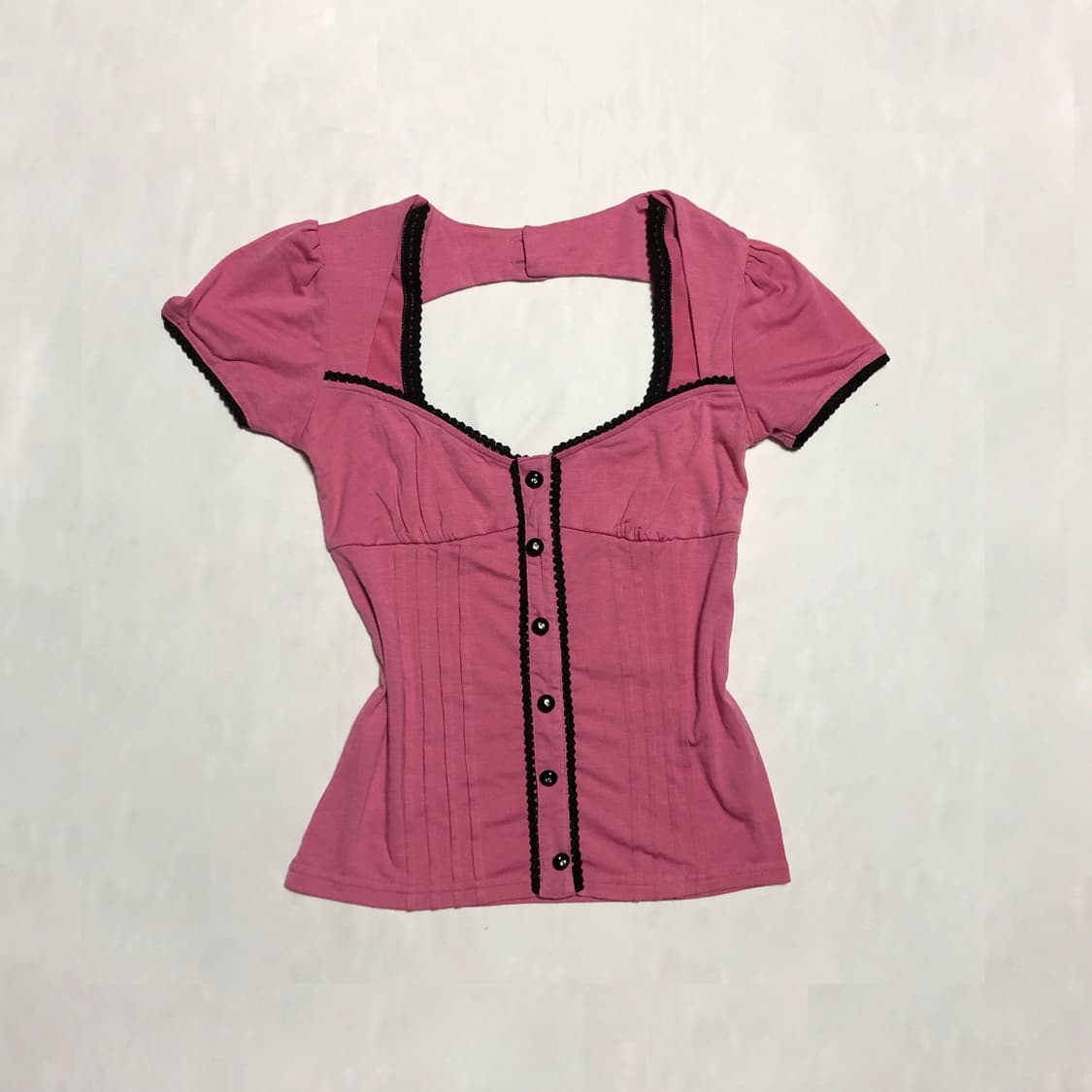 레이스 블라우스 탑 핑크 블랙 상품이미지1