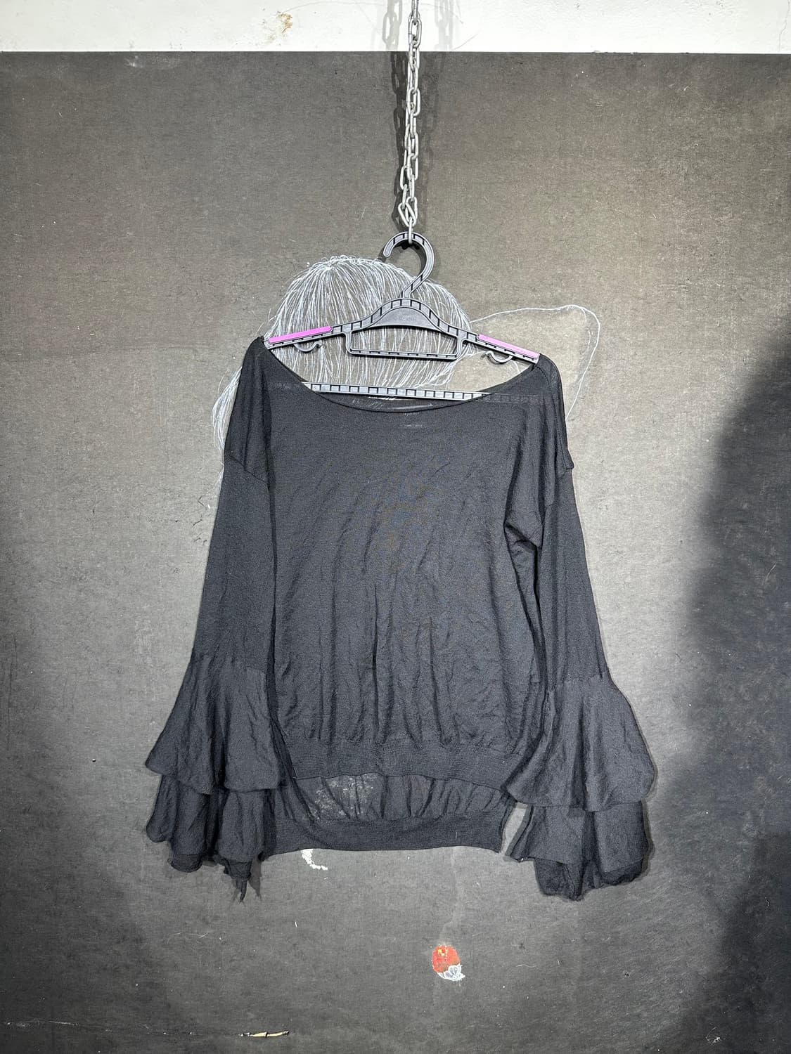 Jpn 고딕 시스루 프릴 디테일 슬리브 탑 M 상품이미지7