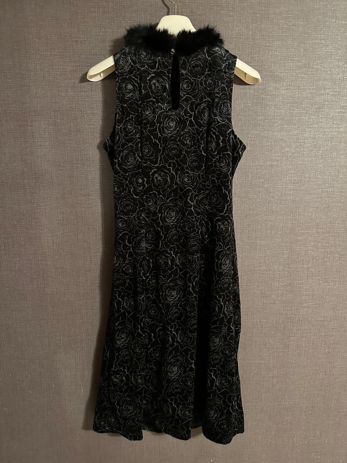 블랙 로즈 패턴 털 장식 민소매 원피스 S 상품이미지8