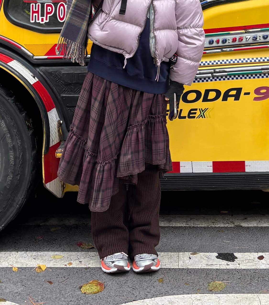 빈티지 체크 레이스 캉캉 비대칭 스커트 상품이미지1