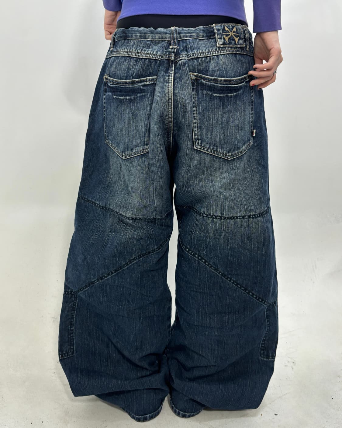 90s 올드스쿨 빈티지 오버와이드 진청 절개 팬츠 상품이미지4
