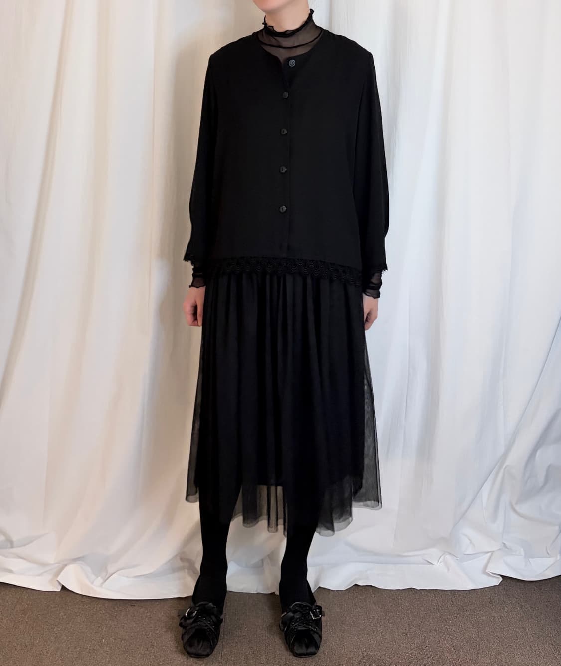 Sheer Midi Skirt – Black 상품이미지3
