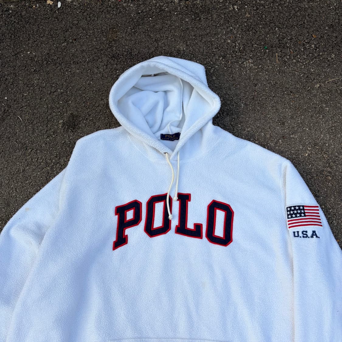 폴로 랄프로렌 성조기 뽀글이 후리스 후드티 XXL 상품이미지3