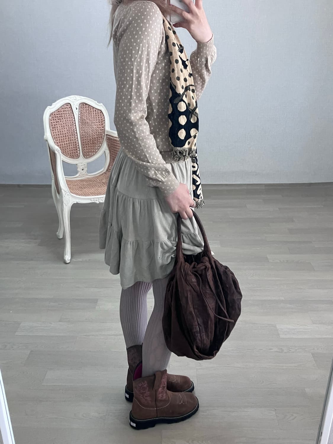 jpn vintage barbie beige dot frill knit 상품이미지7