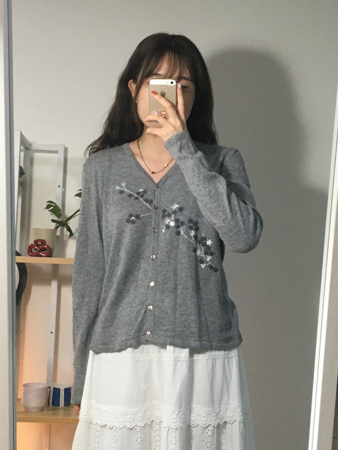 꽃 자수 그레이 가디건  상품이미지1