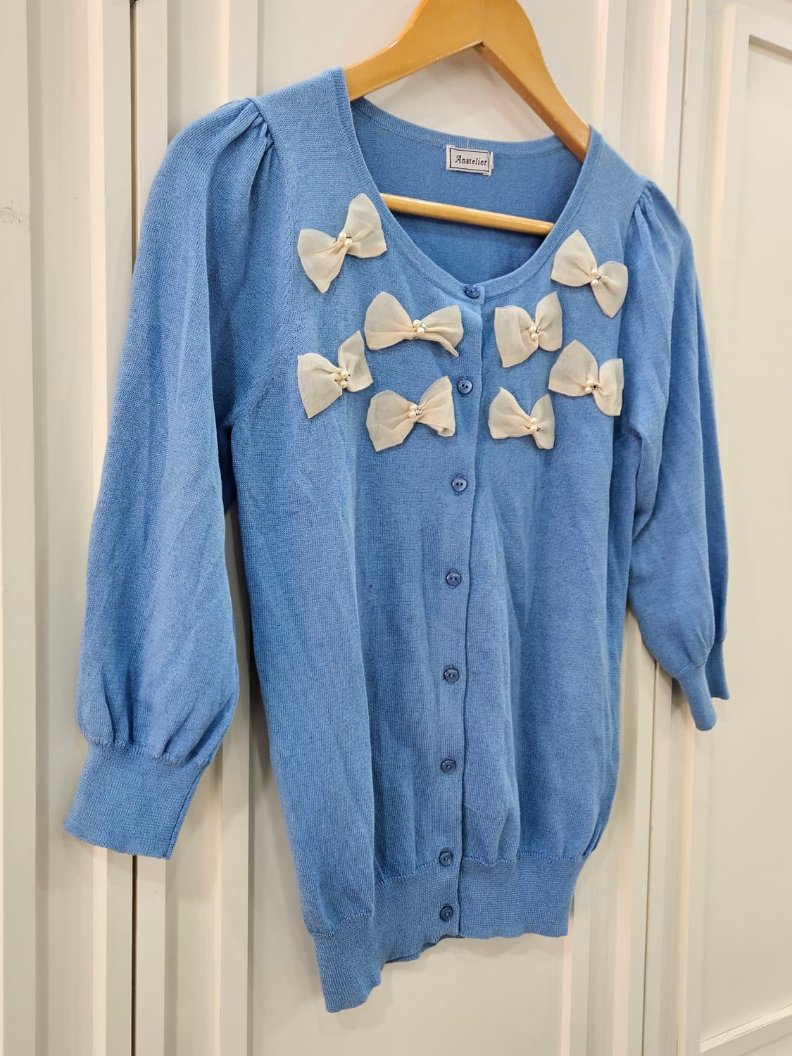Anatelier 리본 장식 블루 가디건 상품이미지2