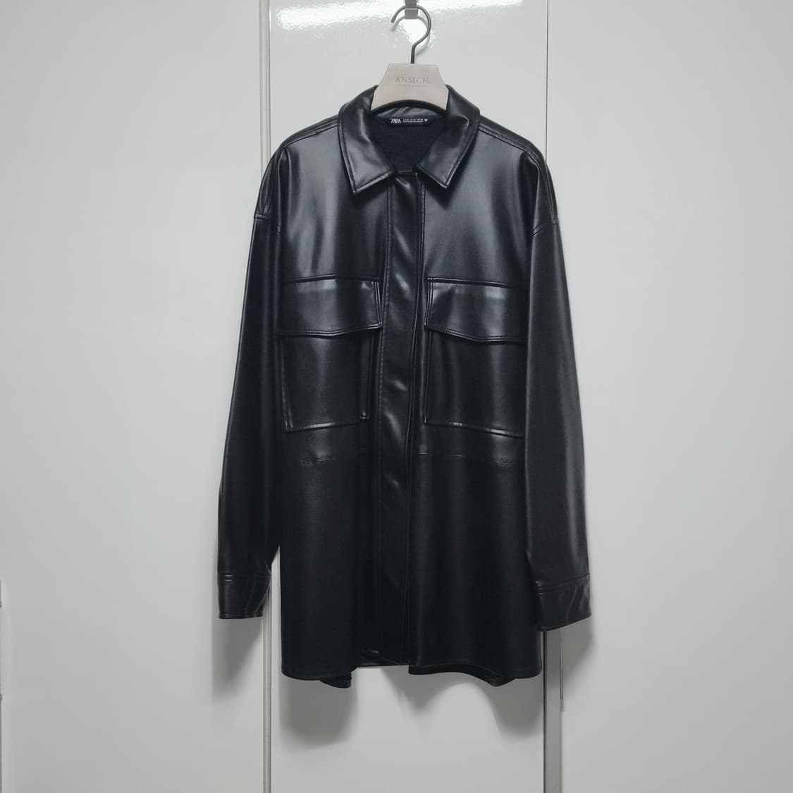 자라 에코 레더 오버 포켓 셔츠 자켓 블랙 M 미디움 정품 새상품 가죽 상품이미지3