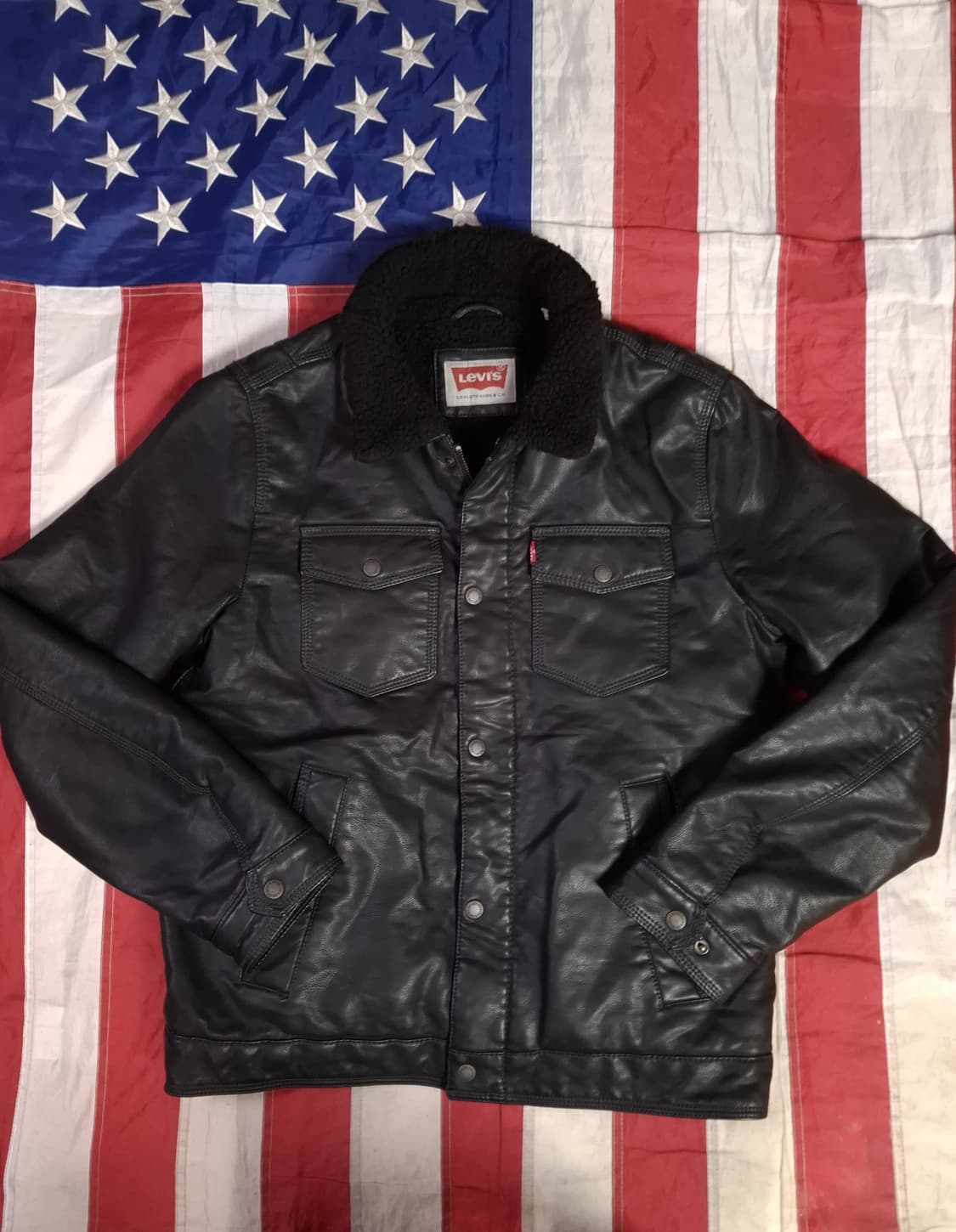 오리지날 리바이스 블랙 합성피혁 쉐르파 트러커자켓 상품이미지1