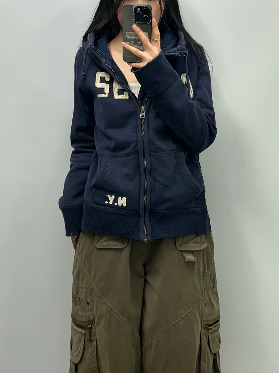 아베크롬비 y2k 와투케 네이비 헤비코튼 후드집업 상품이미지1