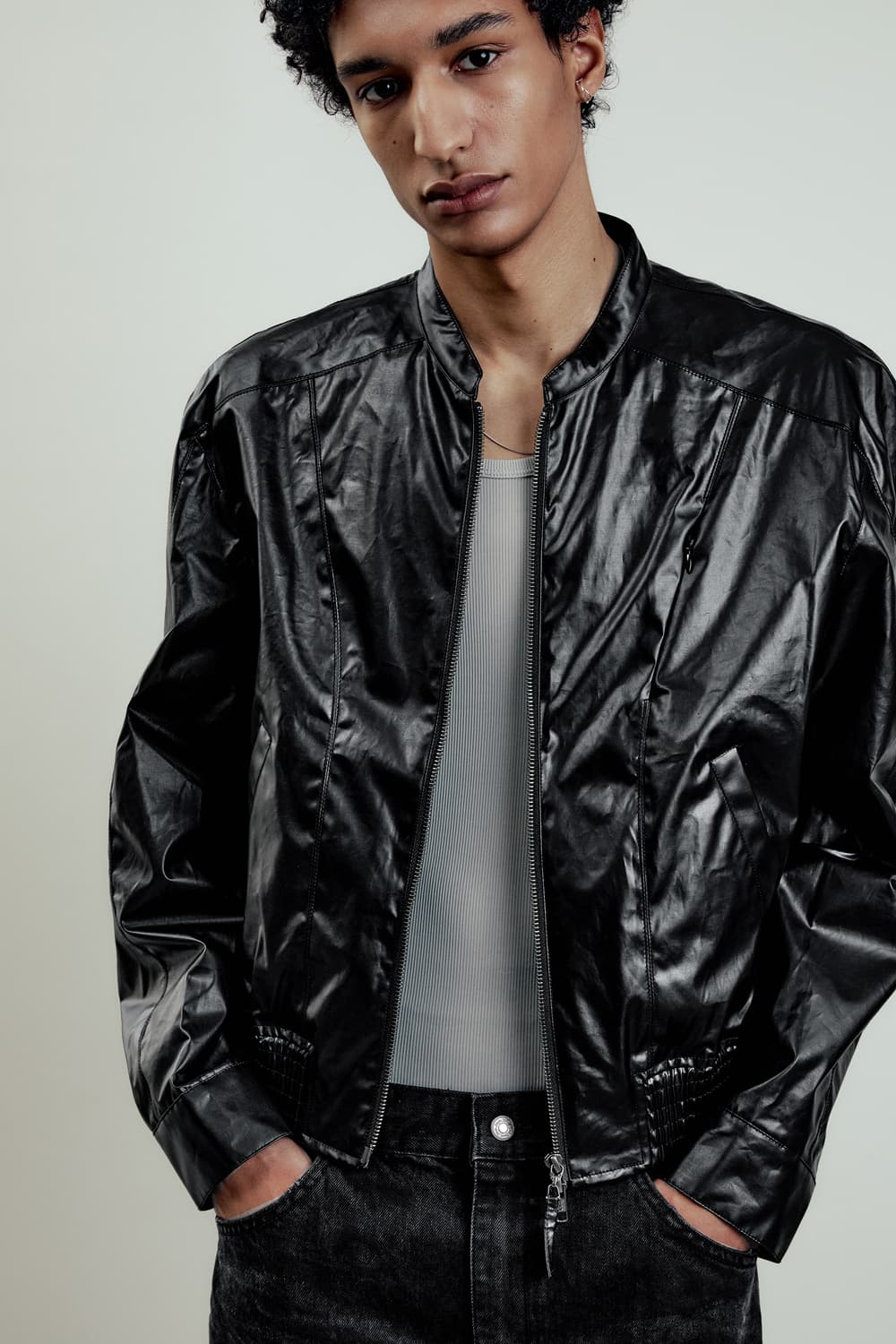 [44] 엘무드 글레이즈드 코튼 바이커 자켓 블랙 상품이미지2