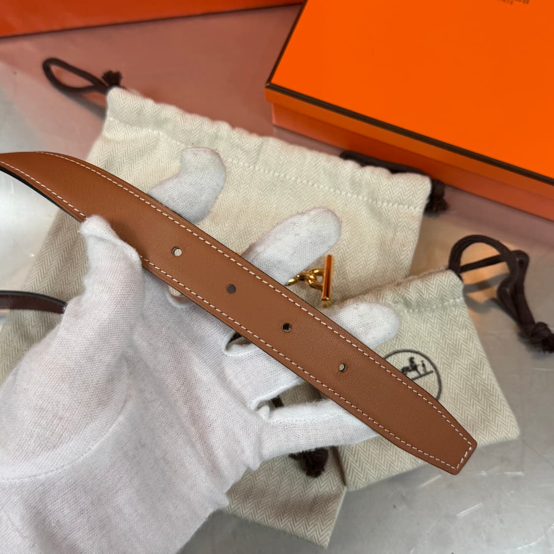 [리오브] 에르메스 라군 금장 리버서블 투 톤 레더 벨트 상품이미지3