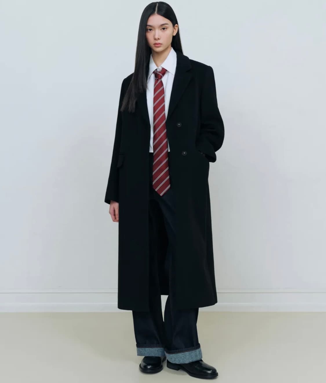 무신사 스탠다드 우먼즈 캐시미어 블렌드 체스터 롱 코트 블랙 상품이미지1