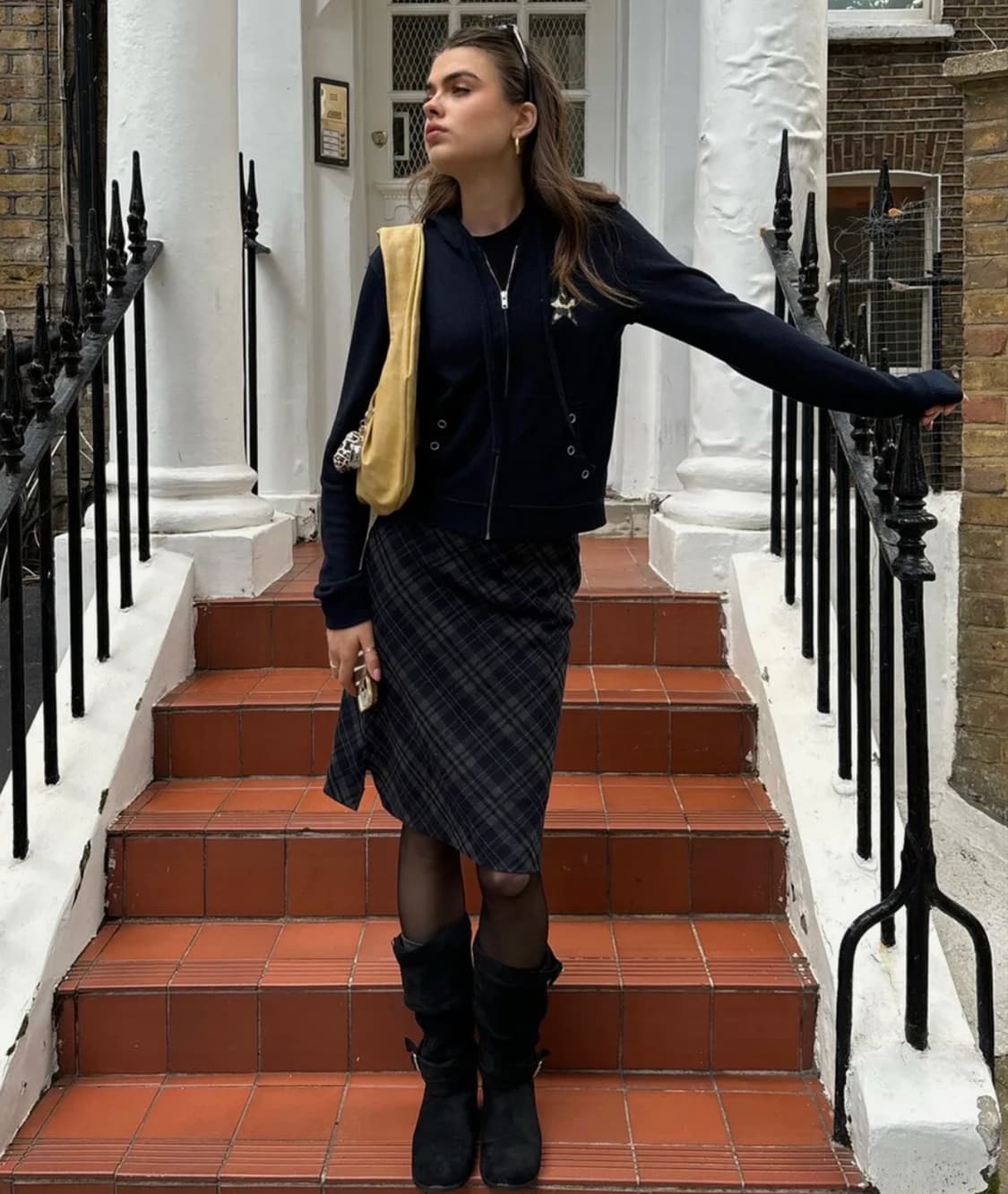 디망쉬 체크 미디 스커트 S 네이비 상품이미지5