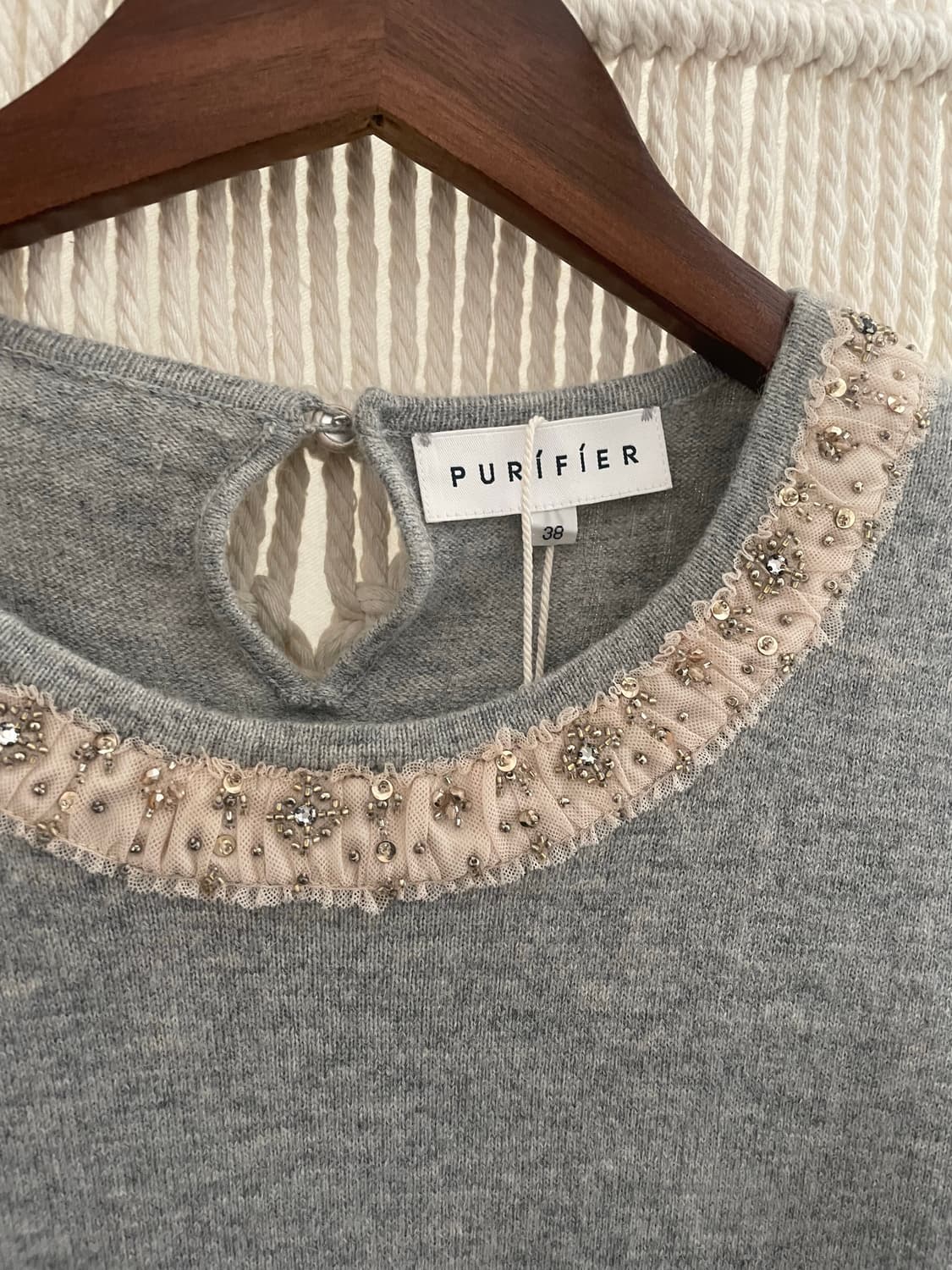 비즈 장식 니트 반팔 티셔츠 상품이미지3