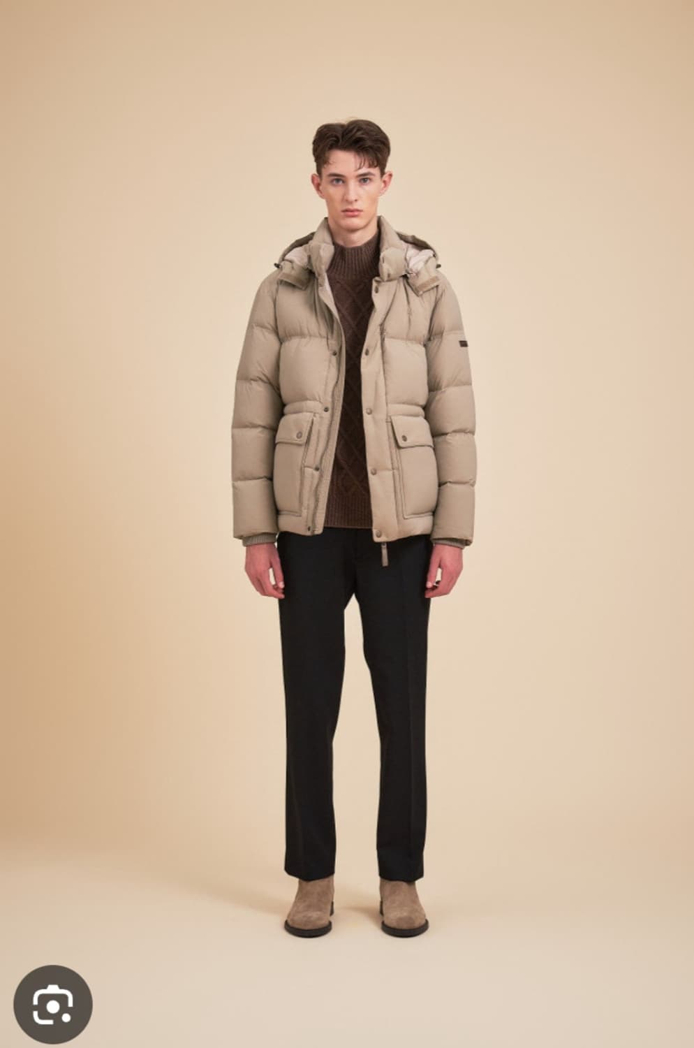 헤지스남성  베이지 후드탈착 구스다운 패딩 점퍼 95 23SS 상품이미지1
