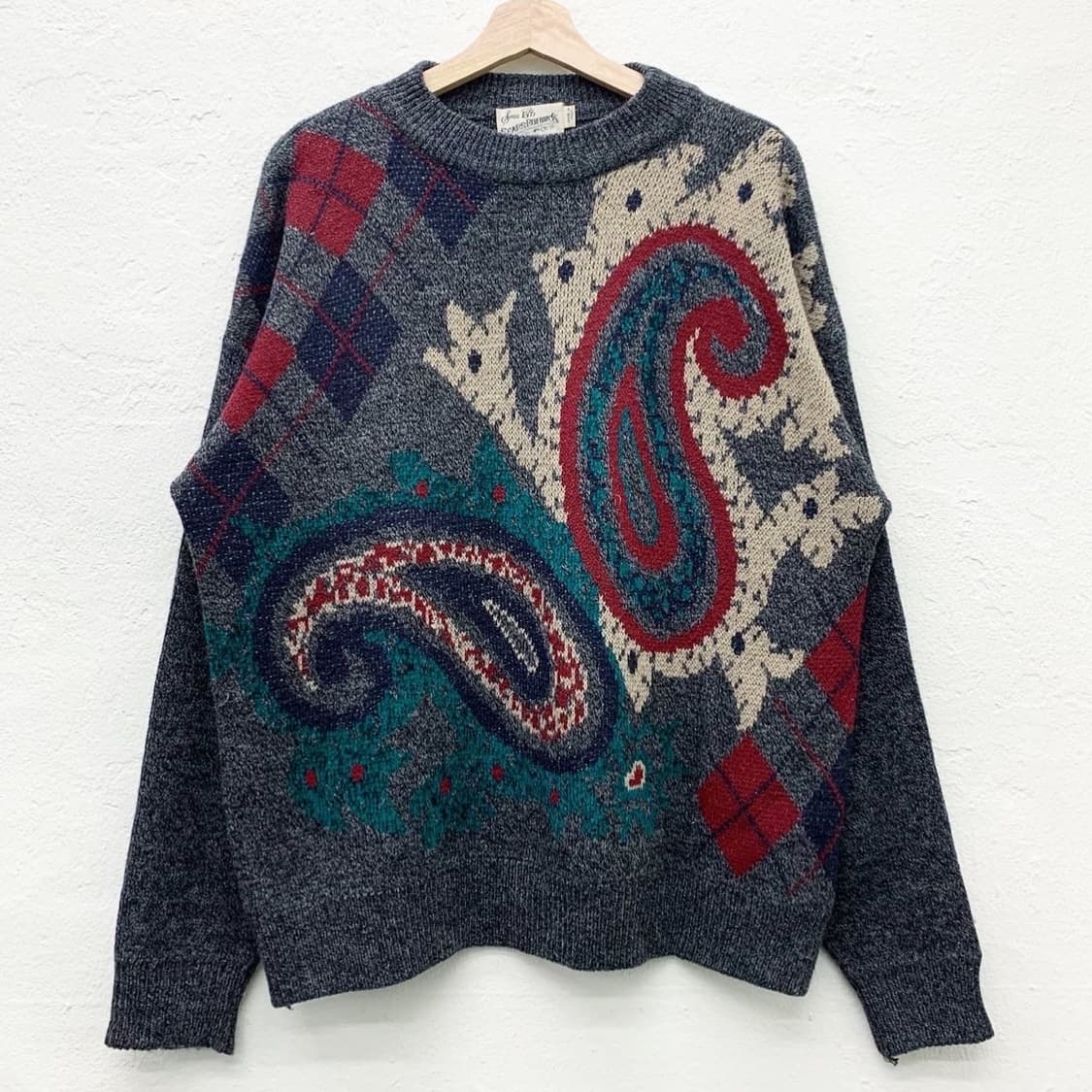 빈티지 그레이 페이즐리 체크 니트 상품이미지3