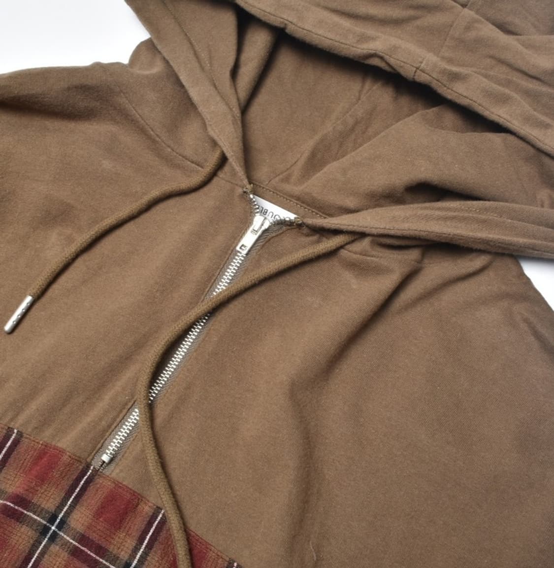 더블네임 배색 반집업 체크 후디 후드 티셔츠 F M25052812 상품이미지2