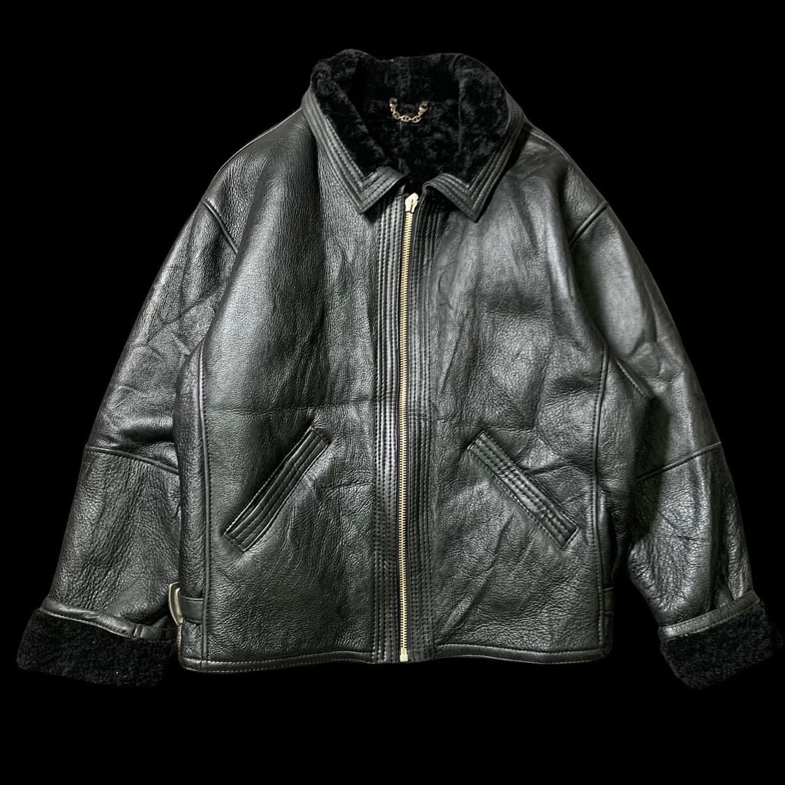 [XL] 빈티지 검정 무스탕 가죽 자켓 상품이미지2