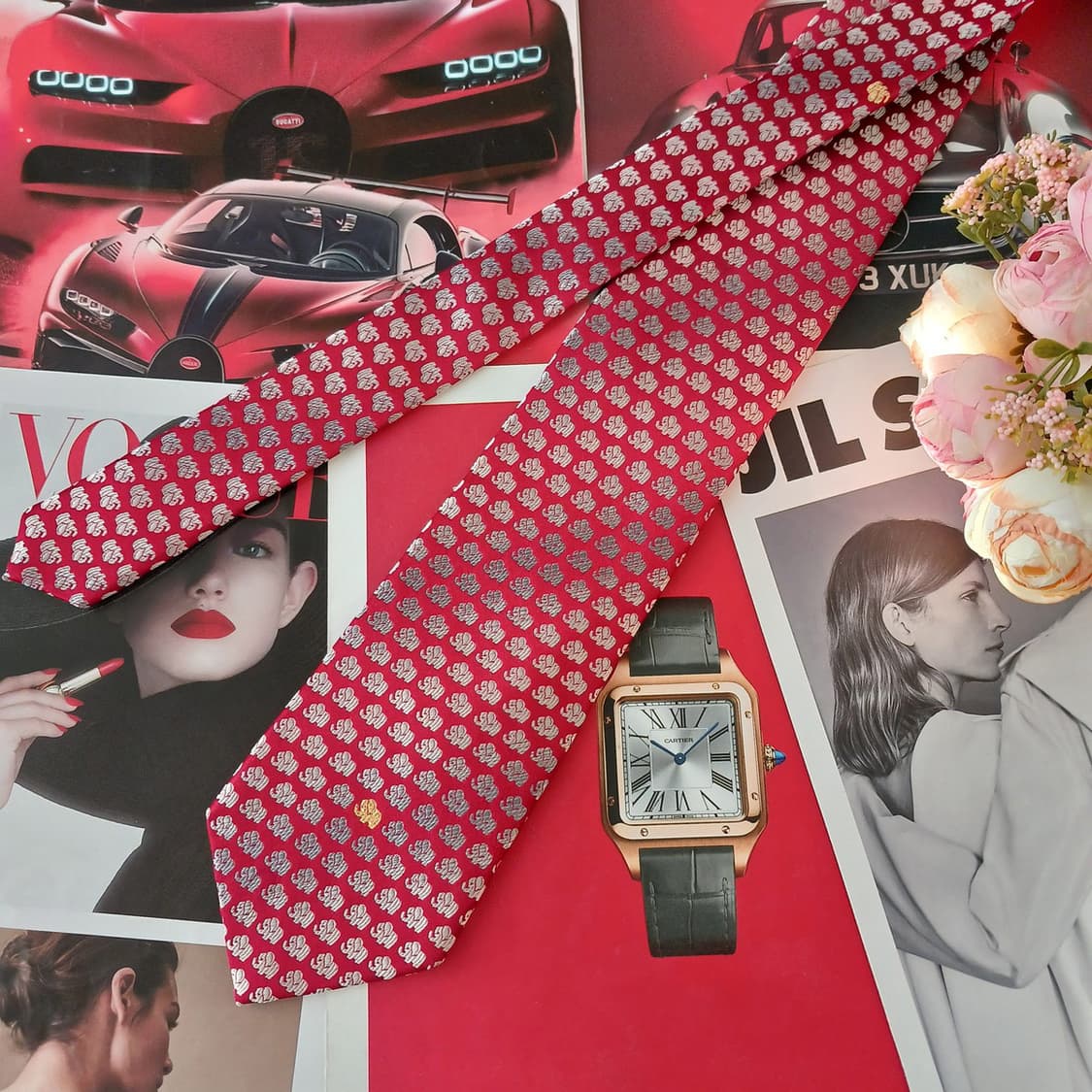 아쿠아스큐텀 실크 코끼리 패턴 넥타이 8.5cm A+등급 A19406
 상품이미지3