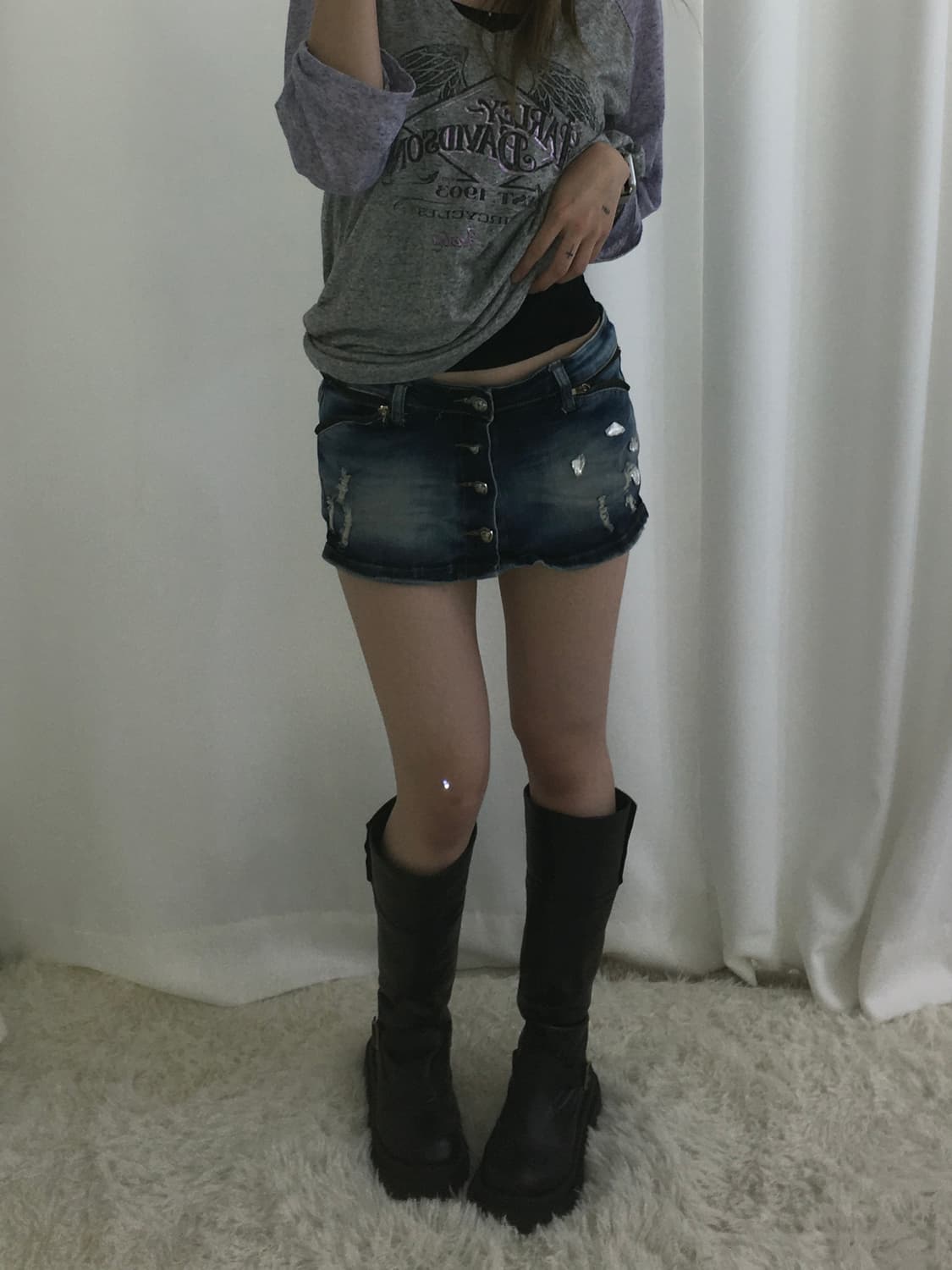 다크워시 로우라이즈 버튼업 데님 스커트팬츠 상품이미지1