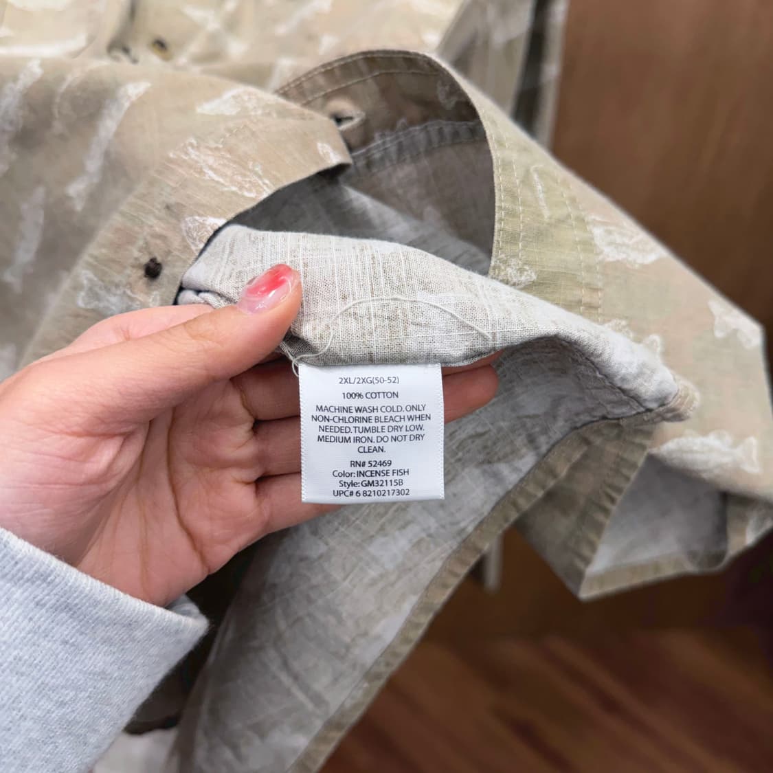 빈티지 코튼 긴팔 셔츠 워싱 피쉬 패턴 프린트 플랩 포켓 디테일 베이지 상품이미지7