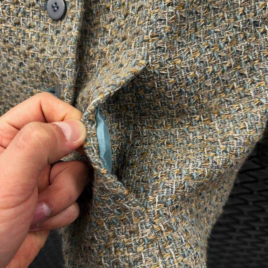 JPN VINTAGE 트위드 크롭 울자켓 3버튼 히든포켓 숄더패드 디테일 상품이미지6