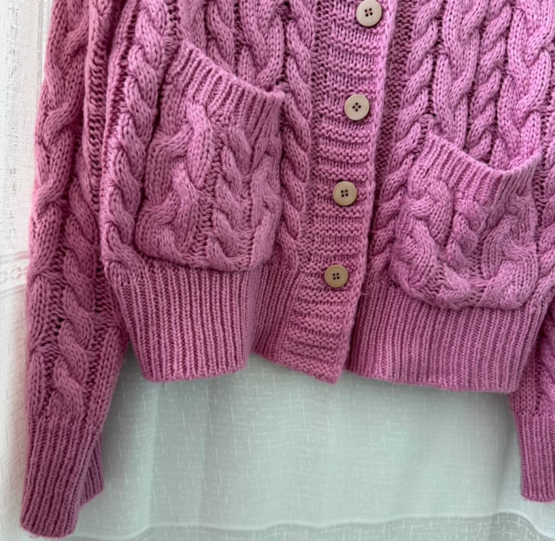 니트 카라 가디건 핑크  주머니 모리걸 러블리 상품이미지8