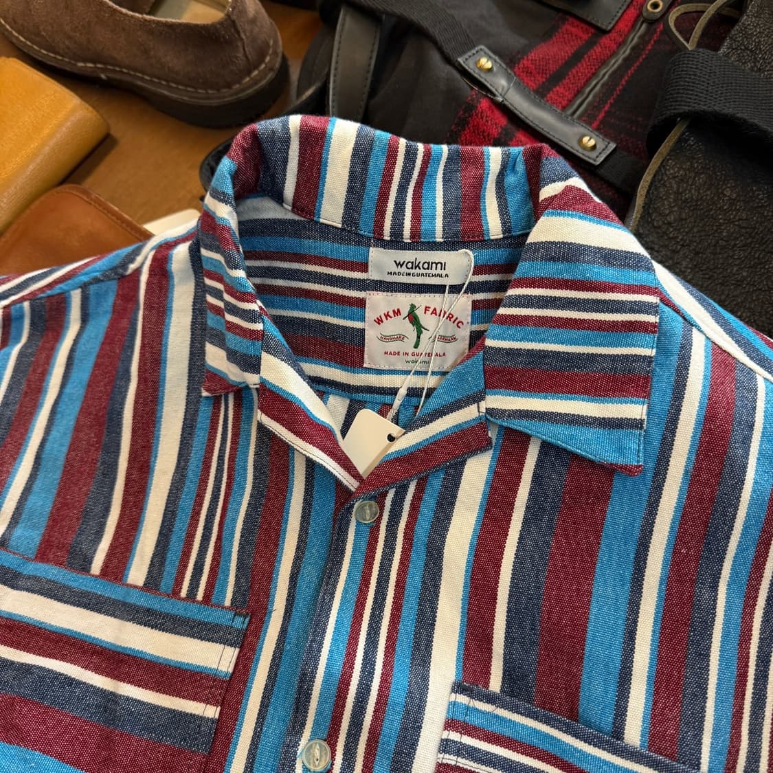 와카미 스트라이프 과테말라 생산 코튼 오픈카라 셔츠자켓 상품이미지3