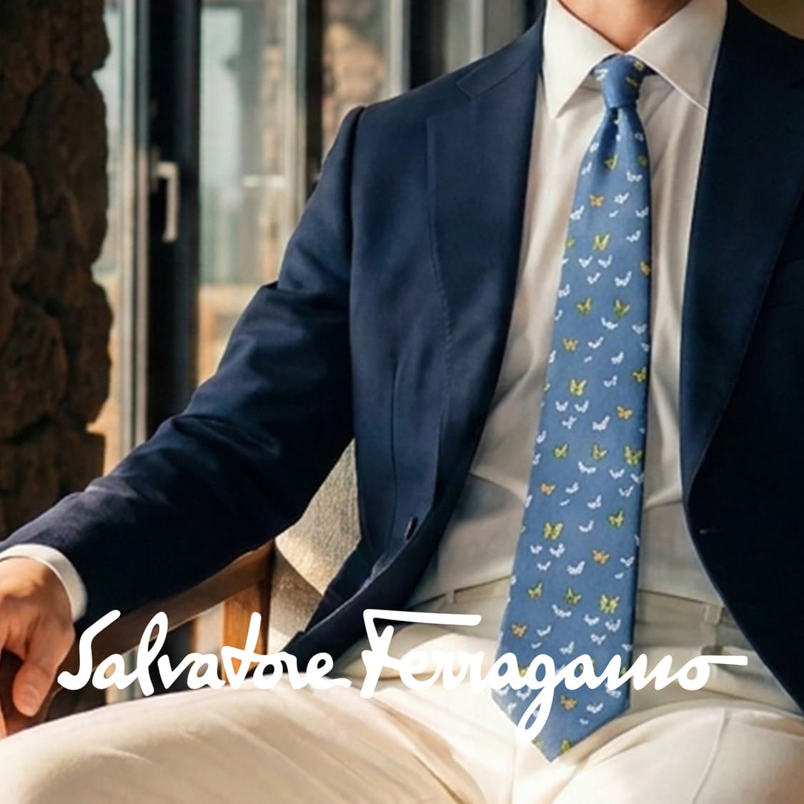 살바토레 페라가모 블루 나비 모티브 넥타이 9.5cm A등급 K2542 상품이미지1