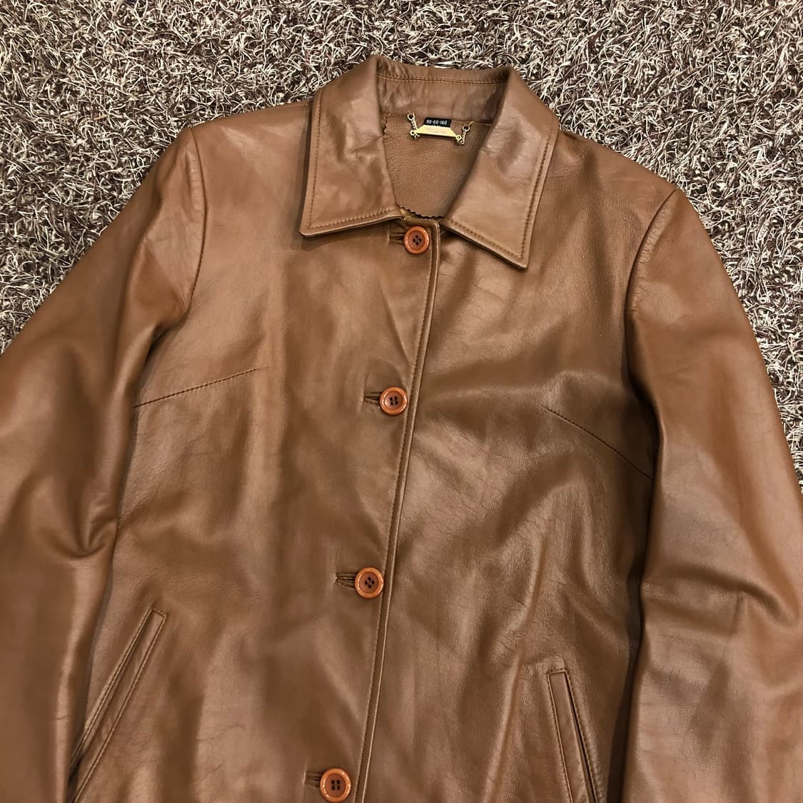 빈티지 양가죽 브라운 레더 버튼 가죽 자켓 상품이미지2