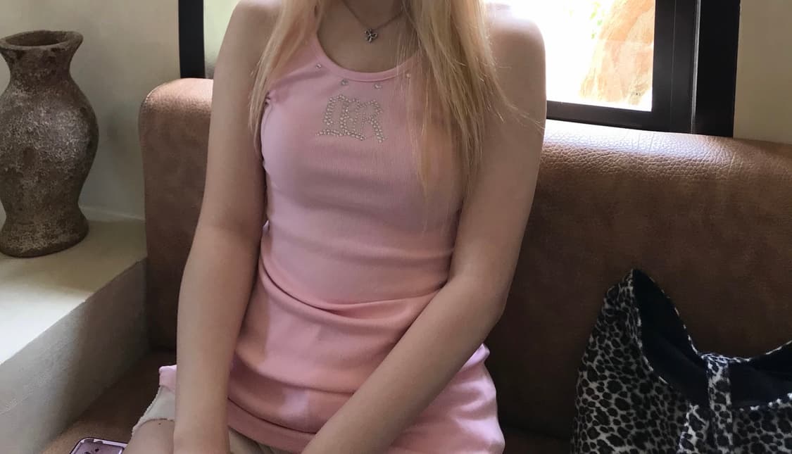 Galzrecords 걸즈레코드 라인스톤 로고 핑크 슬리브리스 갸루 상품이미지2