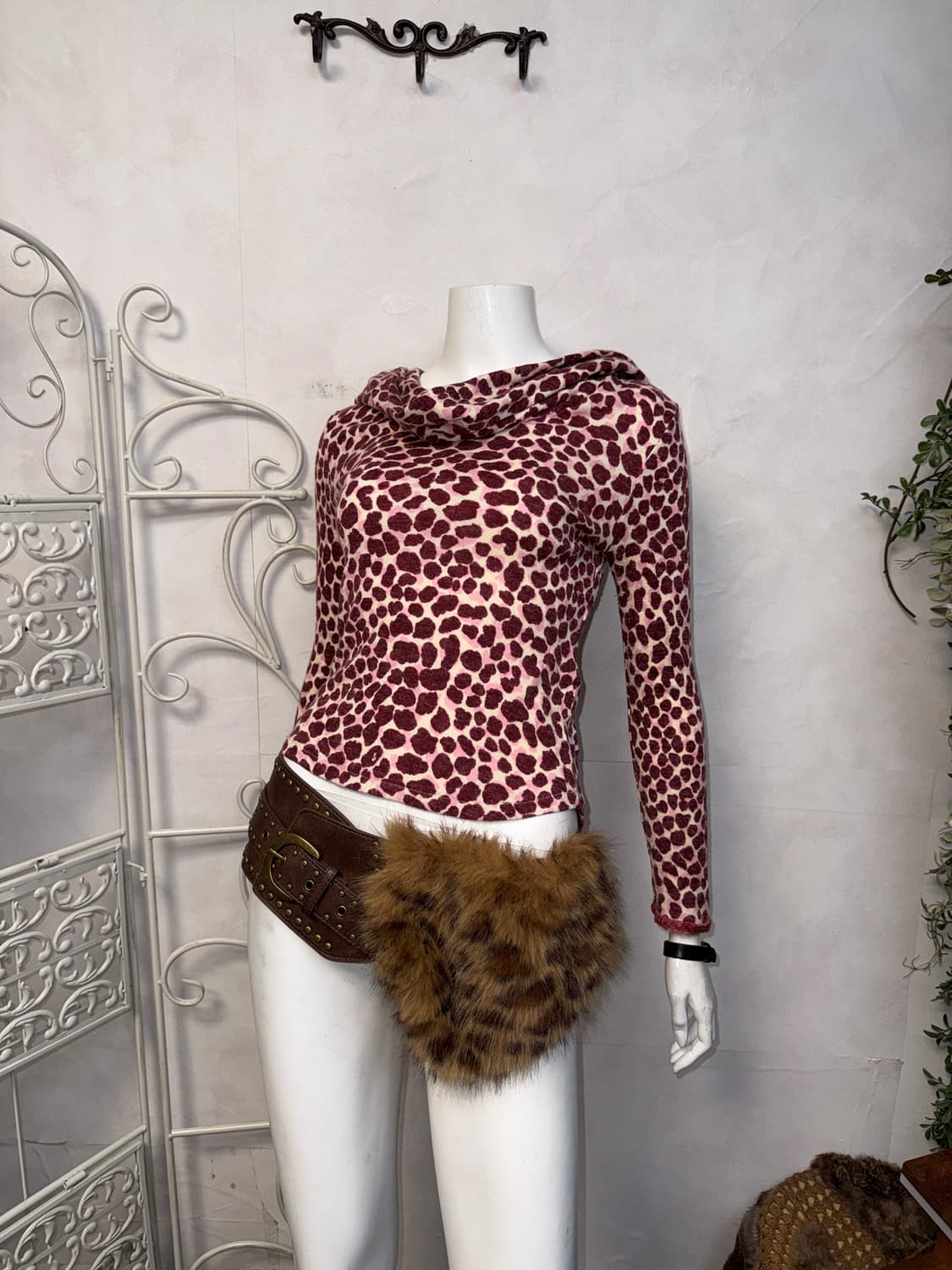 Cherry pink leopard hood knit 상품이미지2