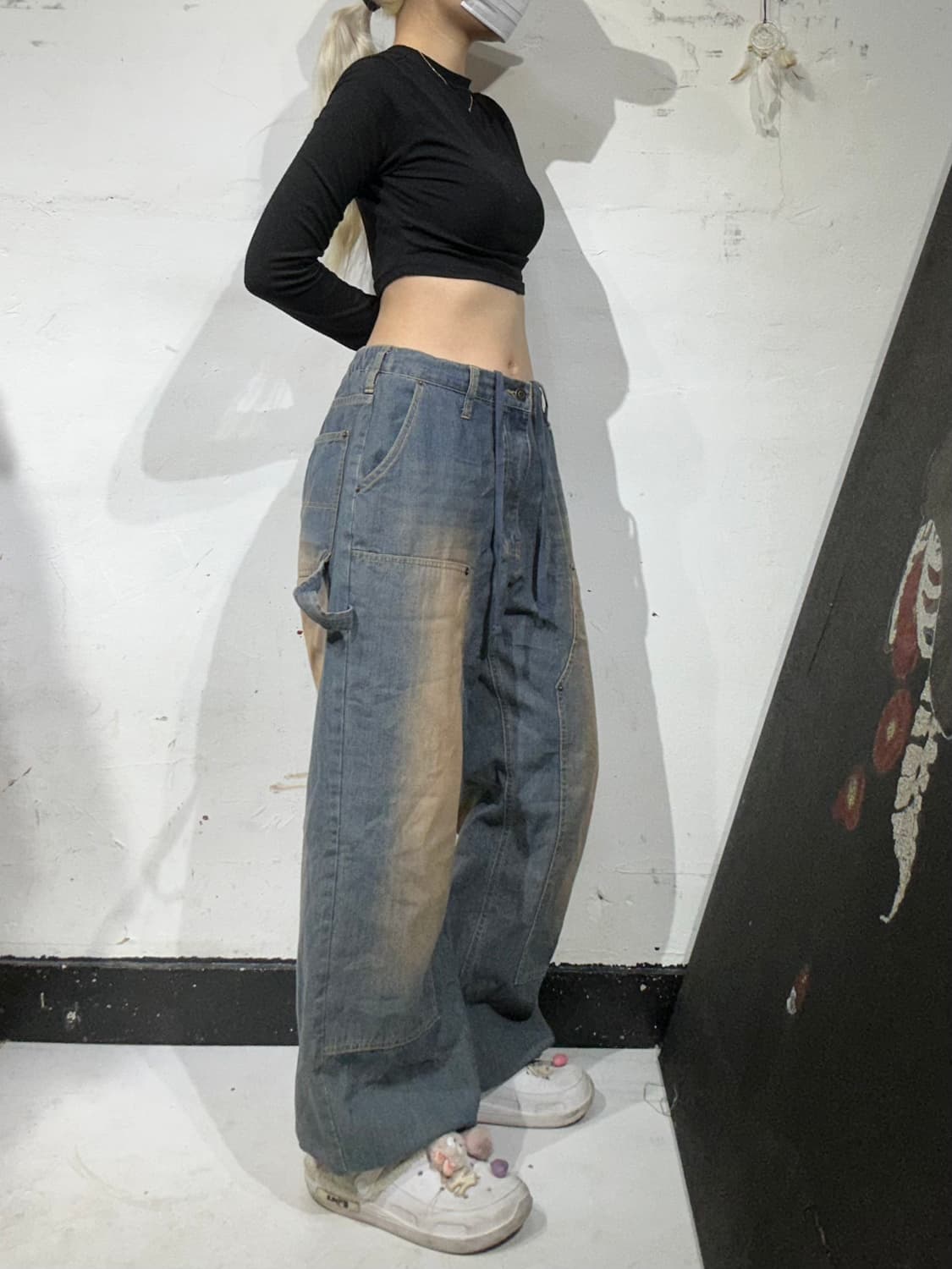 일본 빈티지 워싱 와이드 카펜터 더블니 워크 팬츠 청바지 데님 팬츠 M 상품이미지1