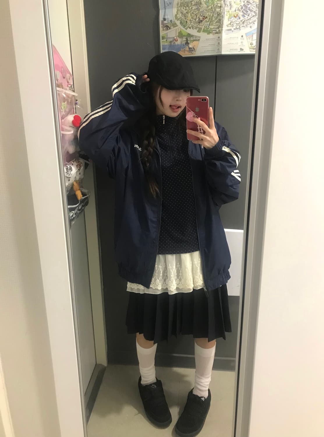 아디다스 도트 바람막이 네이비 니혼진 코디세트 상품이미지1