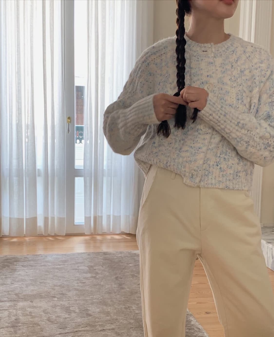 메이비베이비 디어리스트 벌스데이 케이블 알파카 니트 가디건 블루소다 상품이미지5