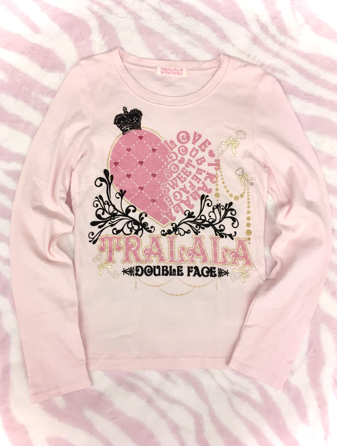 트랄라라 연핑크 하트 크라운 글리터 롱슬리브 티셔츠 히메갸루 상품이미지1