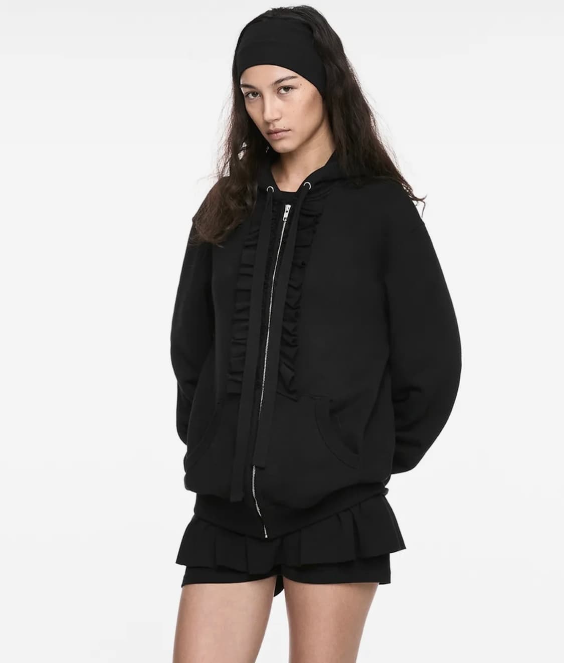 RUFFLE HOODIE ZIP-UP BLACK /PANTS 상품이미지1