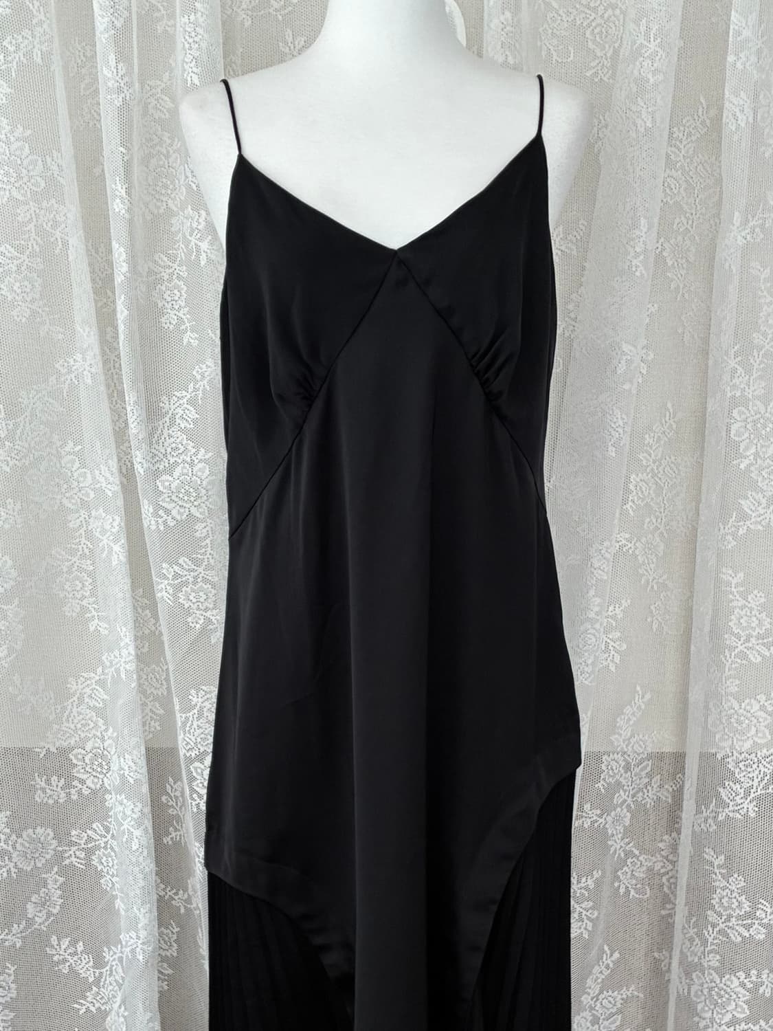 M) DKNY 플리츠 롱 원피스 뷔스티에 블랙 상품이미지4