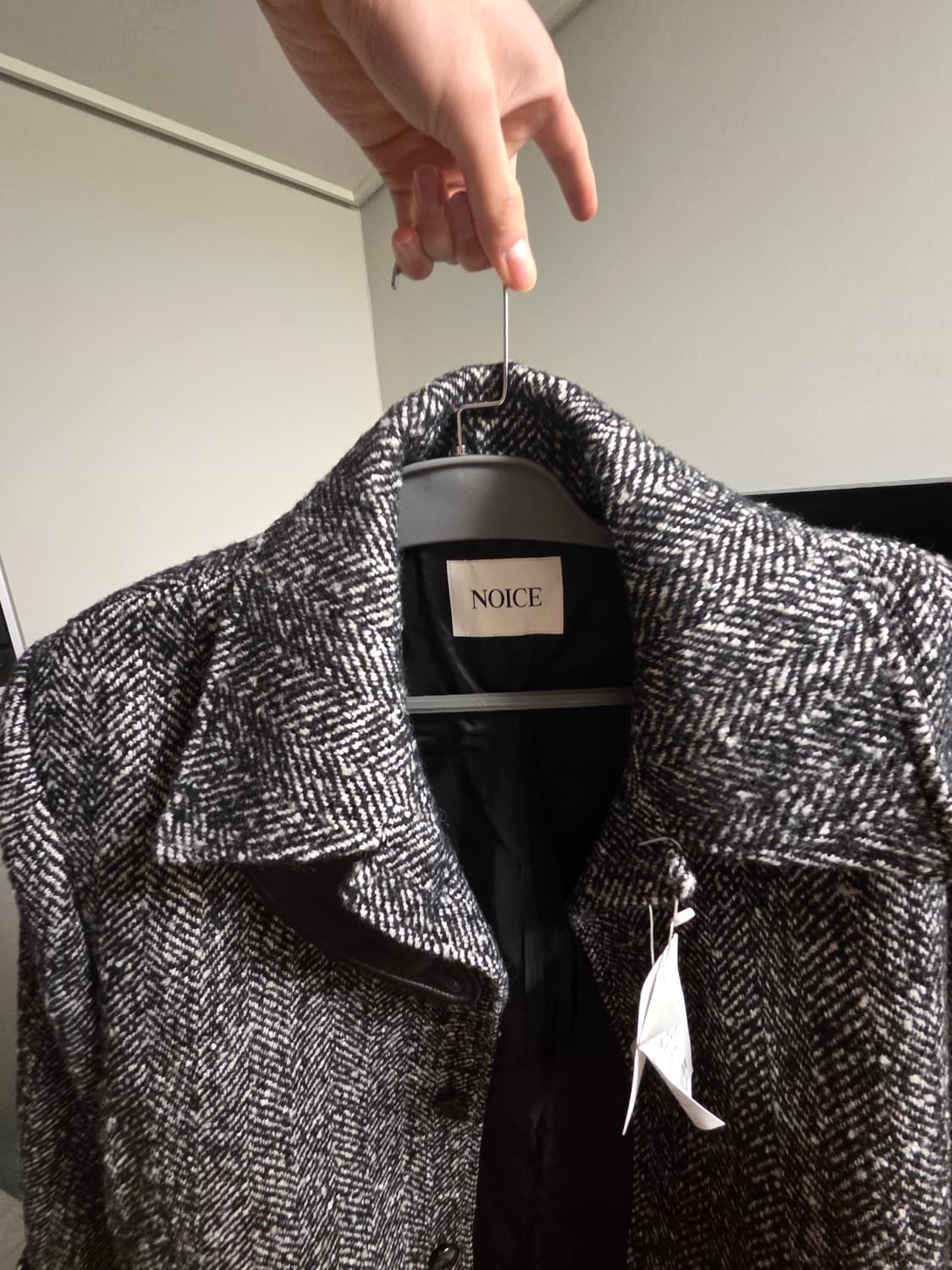 [L] 노이스 오버사이즈 벨티드 울 발마칸 - 차콜 헤링본 새상품 상품이미지2