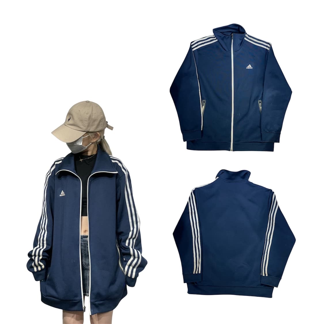 아디다스 네이비 오버핏 화이트 삼선 트랙탑 져지 4XL 상품이미지1