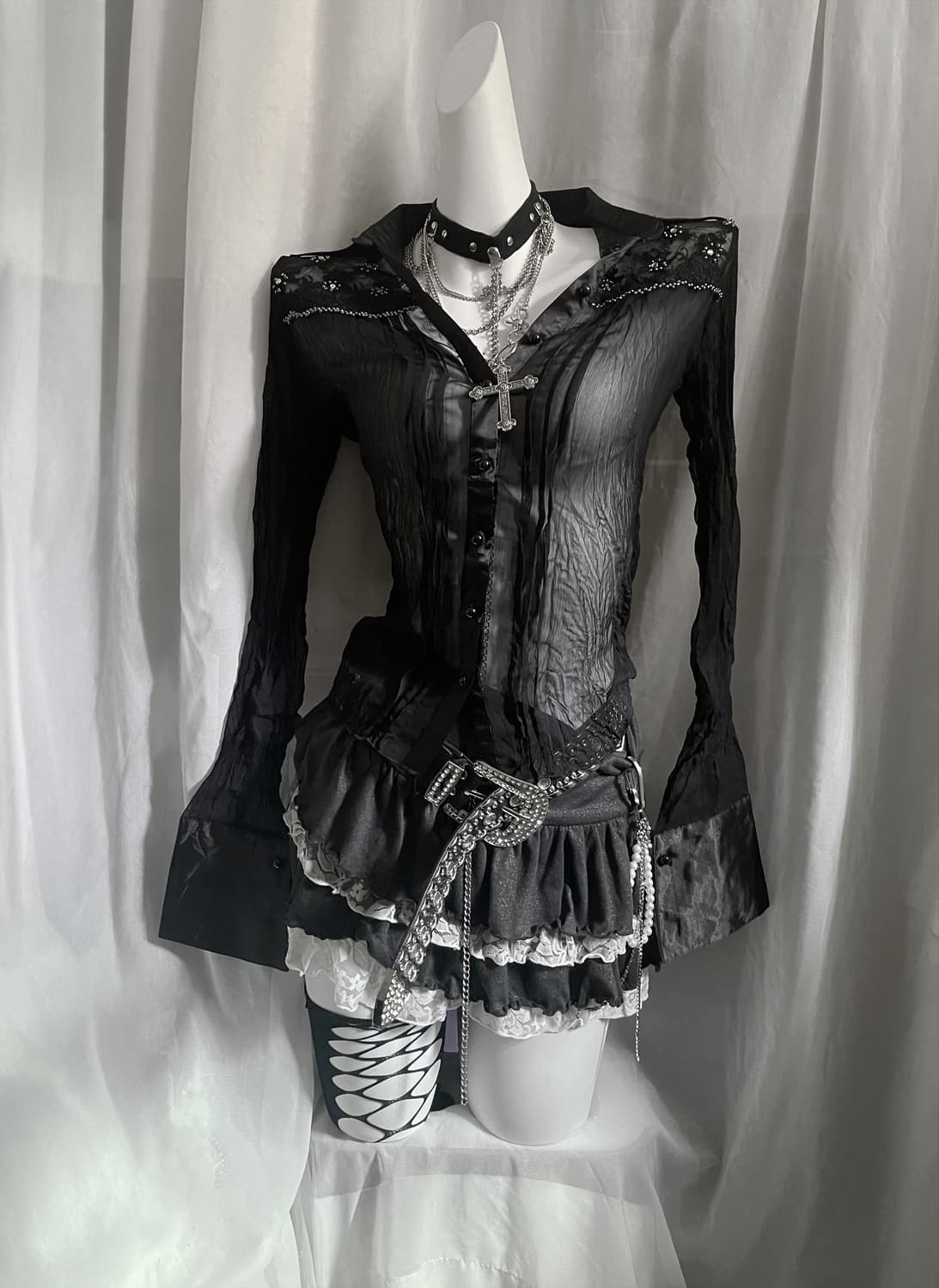 Blouse 시스루 큐빅 블라우스 상품이미지1